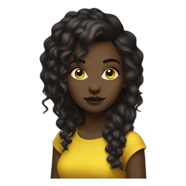 cute punk girl in yellow dress dark skin with yellow eyes and dark curvy hairs drummer sticker
