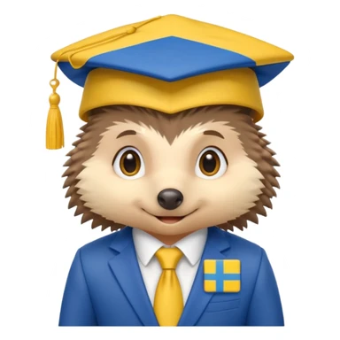 A hedgehog student in a suit in the color of the Ukrainian flag in a square academic cap sticker