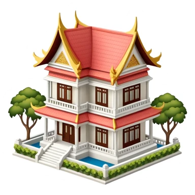 Thai mansion, isometric dollhouse-style, realistic sticker