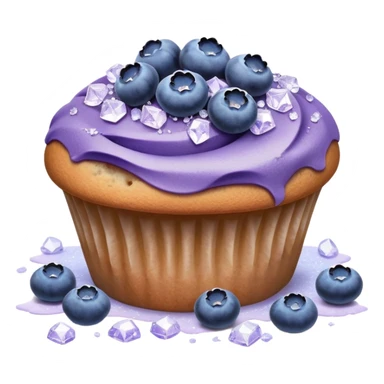 Lavender flower sprigs on a muffin with blueberries and sugar crystals without frosting  sticker