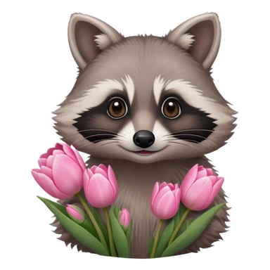 A racoon holding pink tulips  sticker