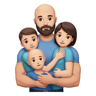 Muscular Bald man with a beard embracing his young beautiful brunette wife and their 3 sons sticker