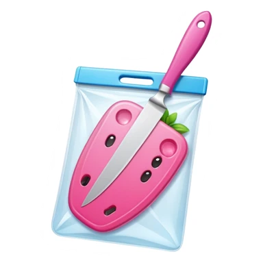 a cutting board with pink knife in bag sticker