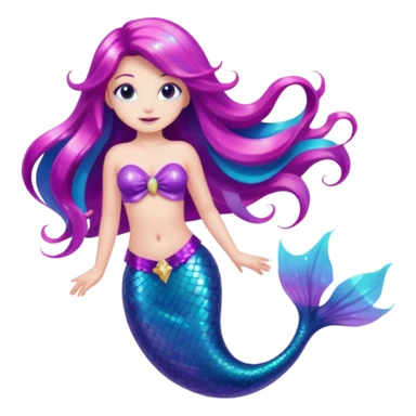 mermaid with long hair and a shiny pink, purple, and turquoise tail, glitter effect sticker