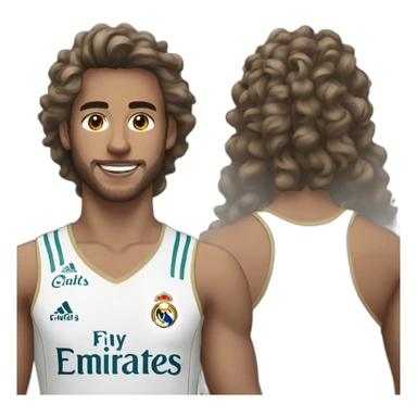 Fais un jeune homme au long cheveux boucle avec un emoji du maillot du real madrid sticker