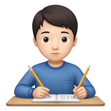 A Asian kid doing his math homework  sticker