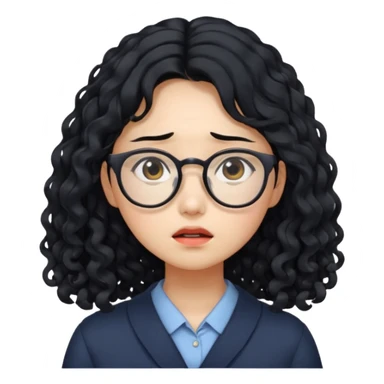  Korean female college student with a worried face , long curly hair  sticker