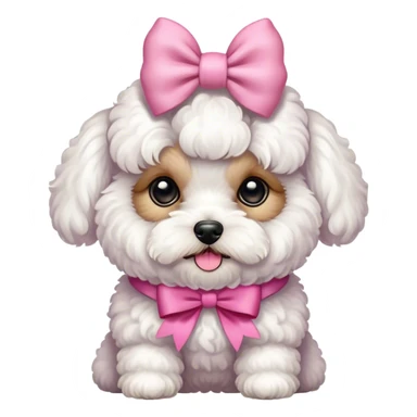 white maltipoo with pink bow on the head sticker