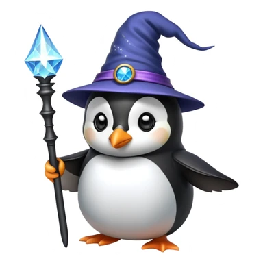 A penguin wearing a wizard hat and holding a magic wand sticker