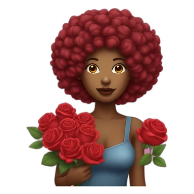 Femme métisse au cheveux afro tenant un Bouquet de rose rouge sticker