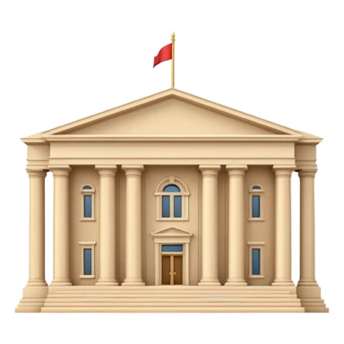 Minimal 3D emoji style government ministry building, classical architecture with columns and triangular roof, official state institution, neutral beige stone, clean shading, financial institution icon, isolated on transparent background, professional, no flags, no text sticker