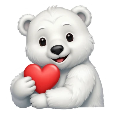Create a goofy polar bear mascot , holding a large red heart sticker
