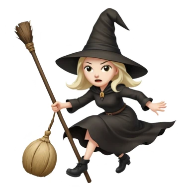 angry faced witch flying on a broom sticker