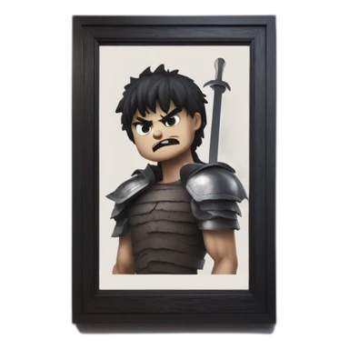 angry berserk guts carrying a huge sword on his shoulder framed on his bust sticker