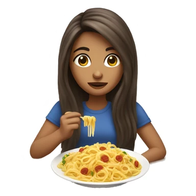 long hair brunette girl with hazel eyes eating pasta sticker