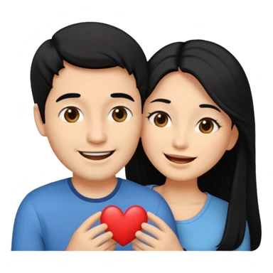 An emoji of a happy couple, the woman has long black hair and a light brown skin tone, while the man has short black hair and a white skin tone. They are in a romantic pose, expressing love and joy with warm facial expressions and affectionate gestures. sticker