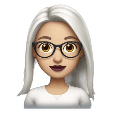 memoji very white skinned girl with long dark brown hair and oval glasses and dark pink lips sticker