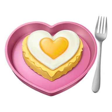 Pink heart pan with egg and a fork napkins beside the pan sticker