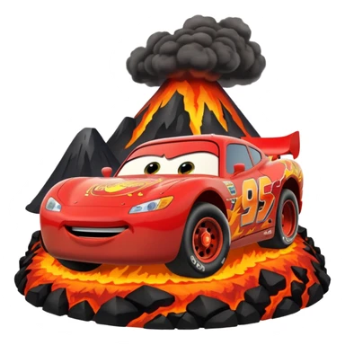 Lightning McQueen driving through a volcano sticker