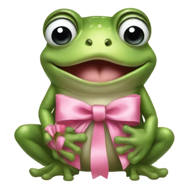 Frog wearing pink satin bow on his head holding a small teddybear in his hands sticker