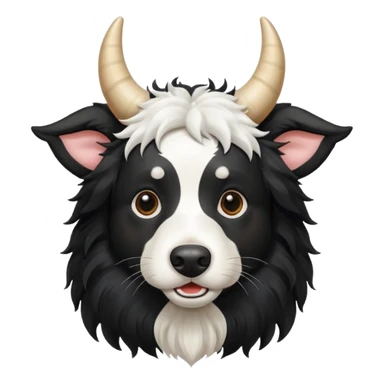 A black and white border collie has a cow's horns. sticker