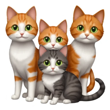 3 different coloured tiny short haired cats, including a dark grey and white cat with green eyes,and  a ginger and white with orange eyes and a brown tabby and white with hazel eyes sticker