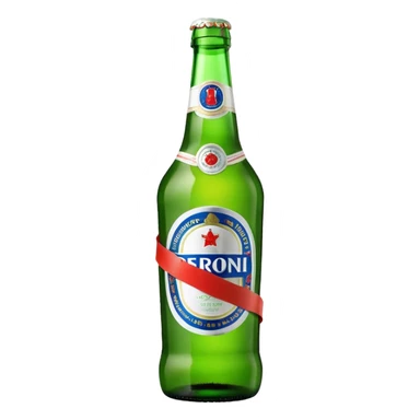 Glass bottle Peroni with red marketing tape sticker