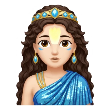 Minerva, Goddess of Wisdom from Roman Deities with long dark brown wavy hair, light blue sequin toga sticker
