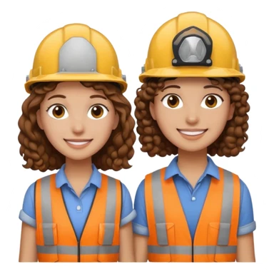 boyfriend and girlfriend couple emoji, both with brown hair, girl with curly hair, both wearing construction helmets and flats, both smiling sticker