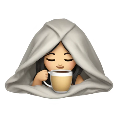 asian girl inside a blanket sipping coffee eyes closed sticker