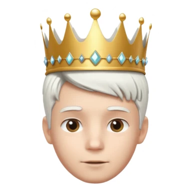 Royal latin Kid boy with wery fancy 3d crown head 3d style only face half rotate head white hair 3d face in rotate sticker