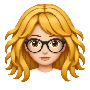 Uma garota de cabelos encaracolados compridos e mechas bem loiras, com pele morena  e óculos sticker