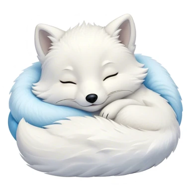 Meme-Worthy Cute Sleeping Arctic Fox Portrait Emoji, Head resting peacefully with a contented smile, showcasing a compact, agile build and a luxuriously soft white Fur with delicate icy blue accents, eyes shut in a serene, restful nap, Simplified yet hilariously adorable features, highly detailed, glowing with a soft, drowsy light, high shine, relaxed and utterly lovable, stylized with an air of playful laziness, bright and heartwarming, soft glowing outline, capturing the essence of a comically sleepy arctic fox, so meme-worthy it feels like it could instantly become the next viral sensation of adorable slumber! sticker