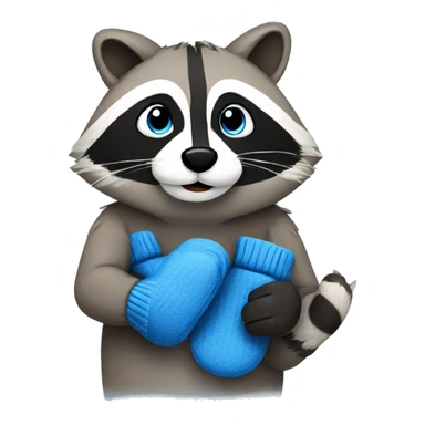 Raccoon wearing blue mittens sticker