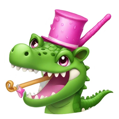 A crocodile with a gorgeous pink hairstyle and a magic wand sticker