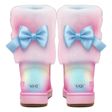Realistic pair of pastel pink to pastel blue ombre fur Ugg boots with silk ribbon bows. sticker