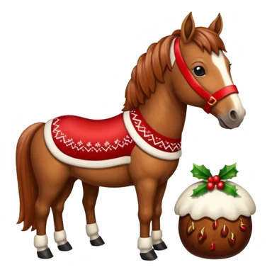 Xmas horse with red bows and a Christmas pudding jumper sticker