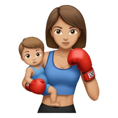 Light brunette fit mom boxing with baby boy sticker