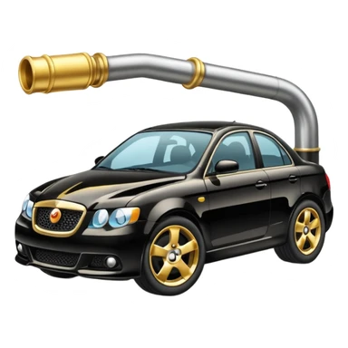 Emoji-style car membership badges: exhaust, black spoiler, and gold wheel can you create them? sticker