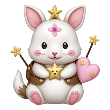 GENERATE ME A MOMONGA WHITE ANIMAL  FROM CHIIKAWA AND PUT A SAKURA FLOWER ON HIS HEAD AND A STAR PELT ON HIS BELLY AND A HEART PURSE ON HIS ARM WITH HIS FACE MAKE HIS TOUNGE STICK OUT WITH A LITTLEPINCH OFDROOL AND MAKE HIM ANIME sticker