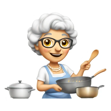 Cute cartoon Italian grandma cooking in kitchen sticker