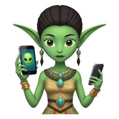 alien with mayan custome dress and smartphone sticker