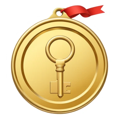 a gold medal with a key engraved on it sticker