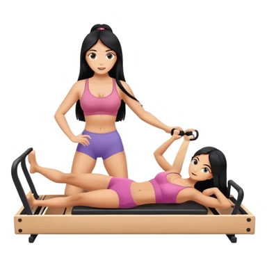 woman with bra, tanned long black hair, doing Pilates reformer  sticker