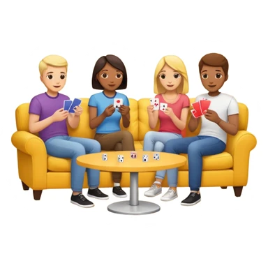group of friends on couch playing a card game couch should be deep yellow color sticker
