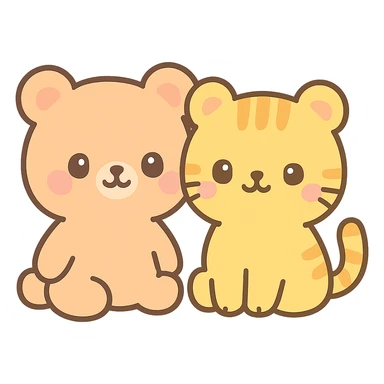 a bear and tiger together, friendly and cute kawaii style sticker