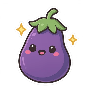 Sparkling Q-version sticker eggplant, cute and exaggerated sticker