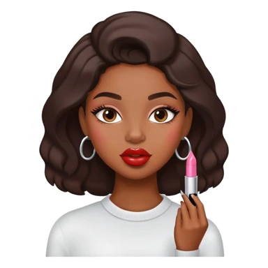 Black girl putting on lipgloss sticker