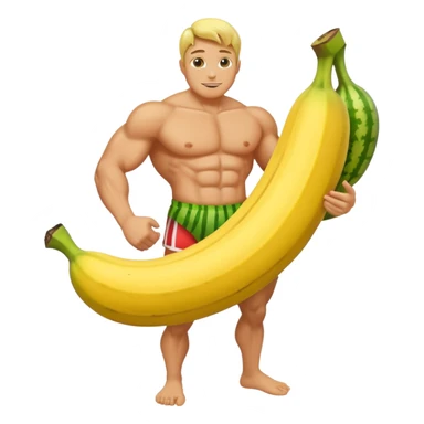 banana as superhuman. add watermelons in background  sticker