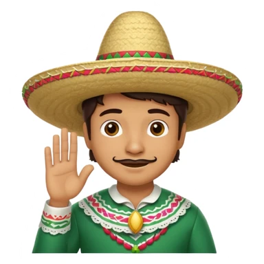 person deep in thought with a light smile on his face, wearing a traditional Mexican sombrero. The character has a neutral or slightly furrowed expression, one hand gently touching their chin in a classic thinking pose.  sticker